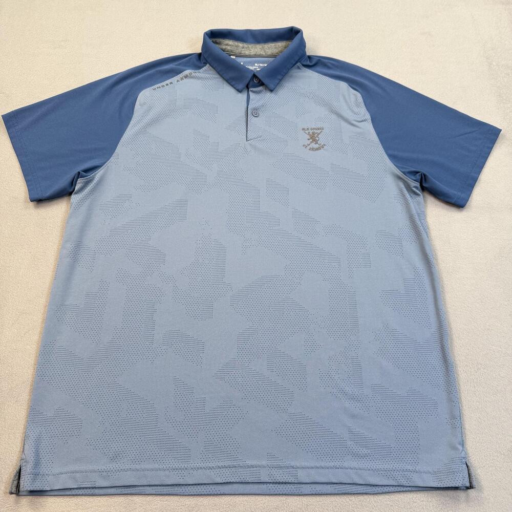Under Armour Polo Shirt Mens XL Blue Old Course St Andrews HeatGear Golf